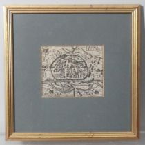 Exonia. Excester. Hermanndies, 17th century, map of Exeter, Devon, copper plate engraving, 10cm x