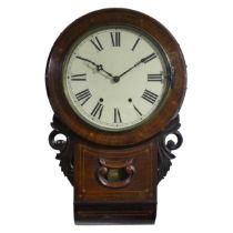 A drop-dial mahogany wall Clock, with decorative inlay, W 42 cm x H 68 cm.