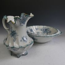 A Staffordshire pottery 'Albany' pattern Jug and Basin, transfer printed, marked for Horindley and