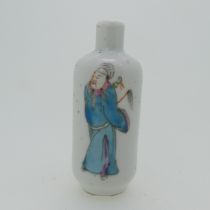 A Chinese porcelain Snuff Bottle, of white ground with painted depiction of an elder, H 6cm