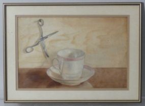 Olive Fremlin Squire (c.1908), Still life of cup and saucer and scissors, and Still life of apples