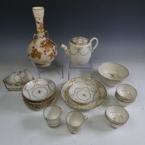 An antique English porcelain part Tea Set, probably Worcester, of lobed form with gilded swags,