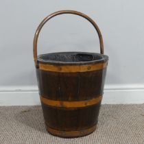 An Antique copper bound oak Bucket, with metal liner, W 31 cm x H 32 cm x D 31.5 cm.