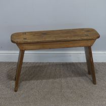 An Antique pine Stool/Seat, W 68 cm x H 42 cm x D 22 cm, together with an oak and