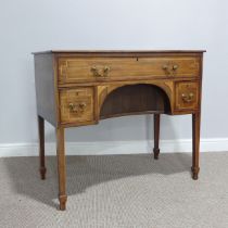 A Georgian mahogany inlaid Sideboard, with tambour front compartment, raised on tapering spaded