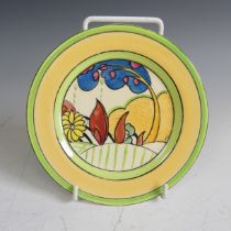 A Clarice Cliff Bizarre 'Moonlight' pattern Plate, with central hand painted scene enclosed in bands