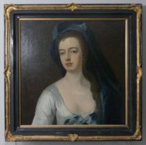 18th century School, Portrait of a Lady with blue scarf, probably one of the Wilbraham sisters,
