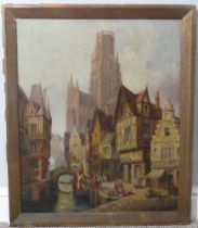 Jacobson (19th century Continental School), Street scene with Cathedral, oil on canvas, signed lower
