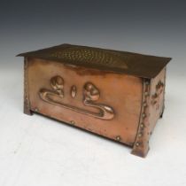 An Arts and Crafts copper Cigarette Box, with Art Nouveau inspired motifs worked on both sides and