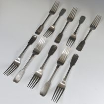 A set of ten George IV silver Forks, by Owen Fielding, hallmarked Exeter, 1823, fiddle pattern,