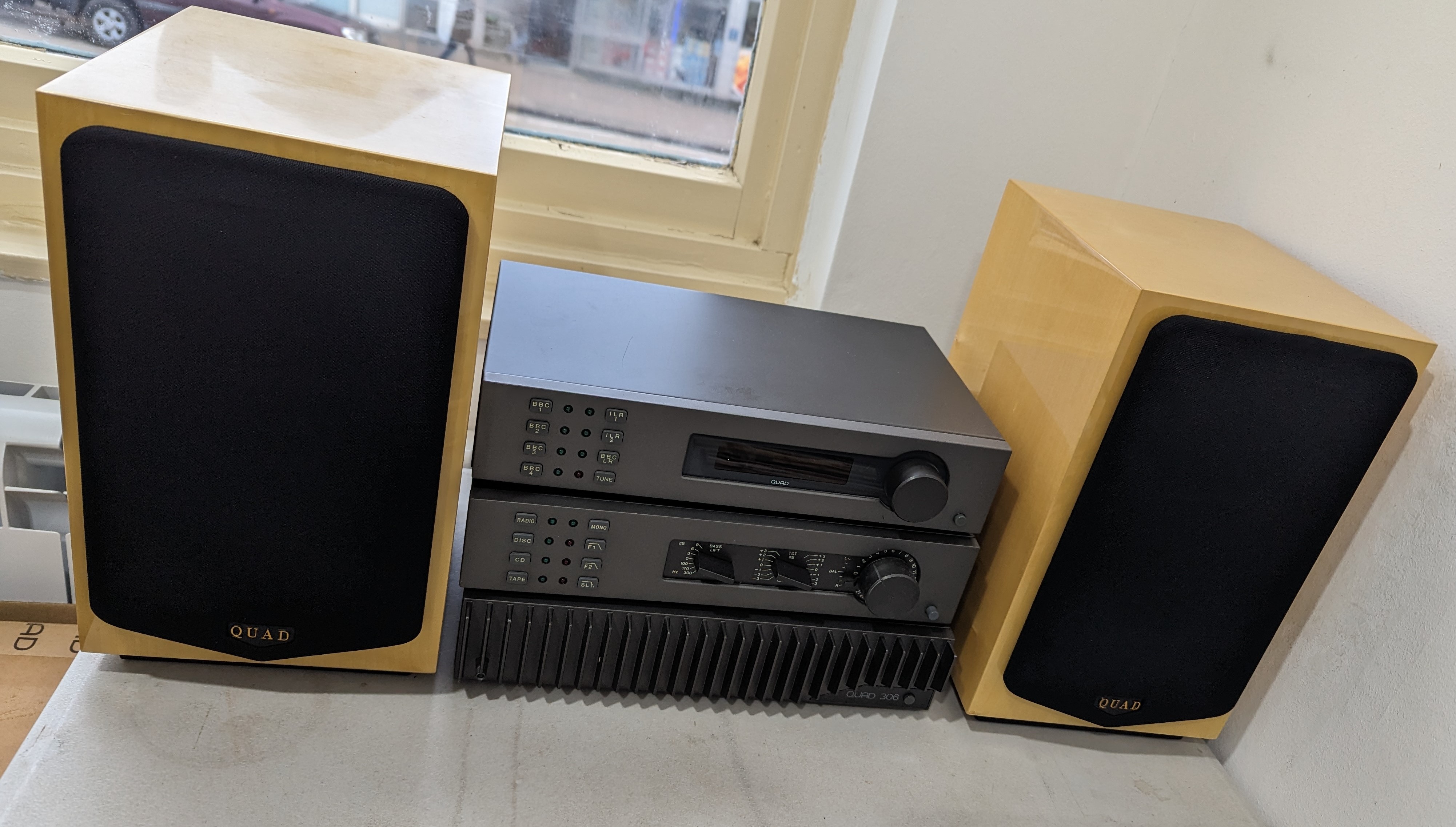 A Quad Hi-Fi System including ; a 34 Control Unit Pre-Amp, a 306 Power Amplifier, a FM4 Tuner and