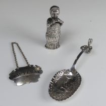 A Continental silver Novelty figural Pepper Shaker, with London import marks for William Geiger,