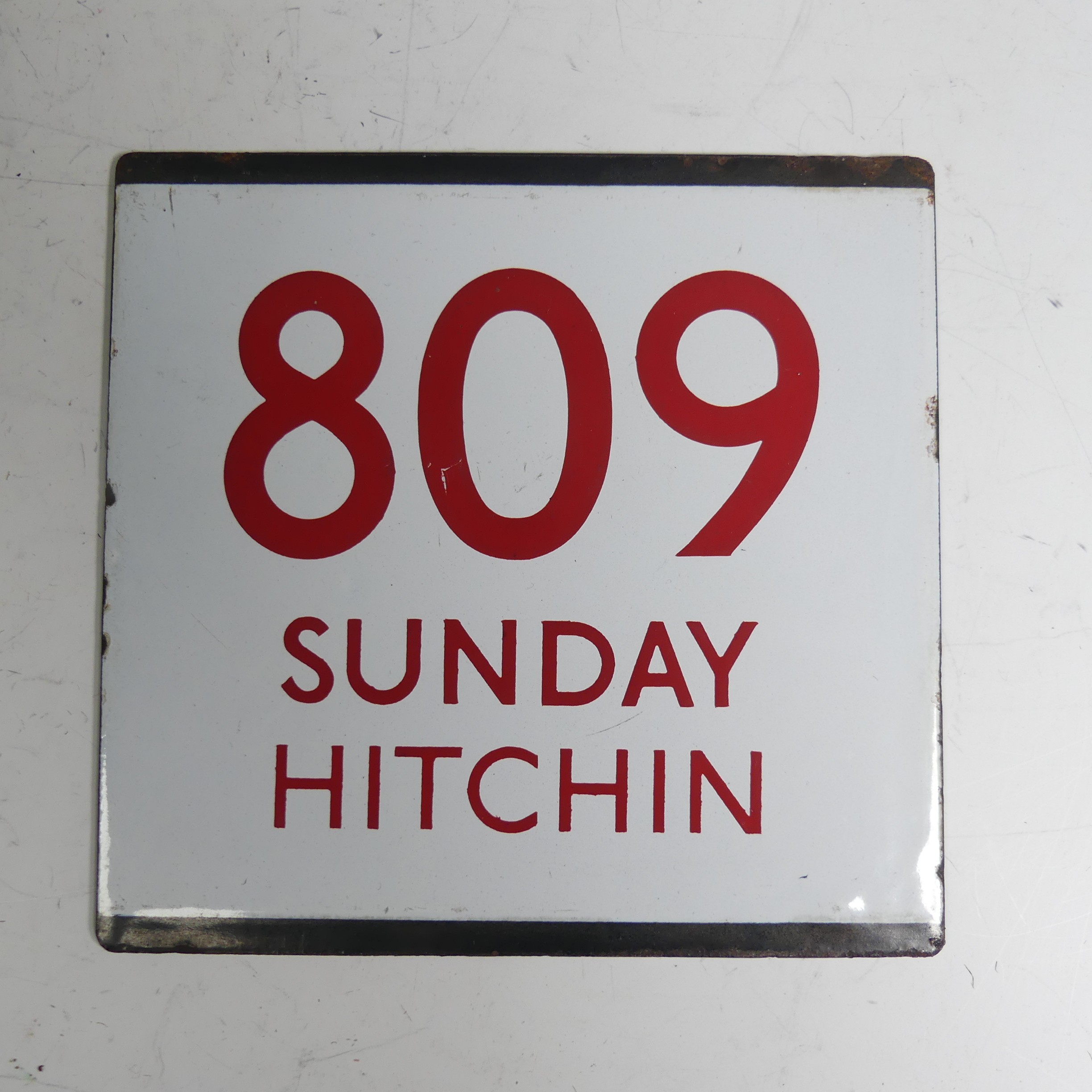 Bus and Coaching Memorabilia; A London Transport enamel Bus Stop E-Plate, Route No. 809 Sunday