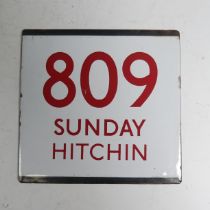 Bus and Coaching Memorabilia; A London Transport enamel Bus Stop E-Plate, Route No. 809 Sunday