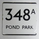 Bus and Coaching Memorabilia; A London Transport enamel Bus Stop E-Plate, Route No. 348A with