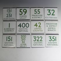 Bus and Coaching Memorabilia; A collection of London Transport enamel Bus Stop E-Plates, all with