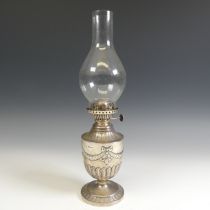 A Victorian silver Oil Lamp, by James Deakin & Sons, hallmarked Sheffield, 1888, of urn shape with