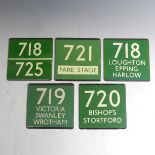 Bus and Coaching Memorabilia; Five London Transport enamel Bus Stop E-Plates, Green Line Route No.