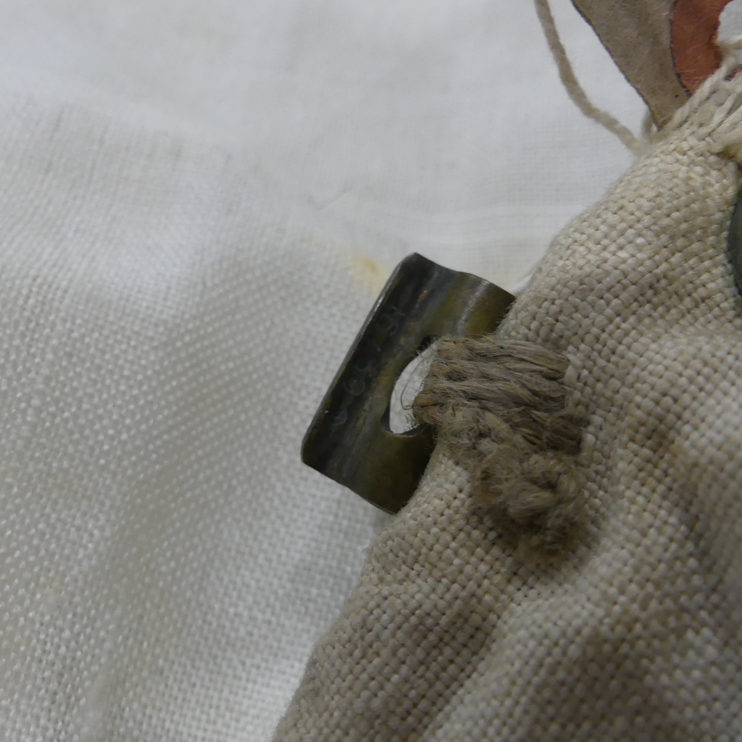 A WWII period British Royal Navy white ensign ship's Flag, with rope and metal attachments - Image 3 of 7