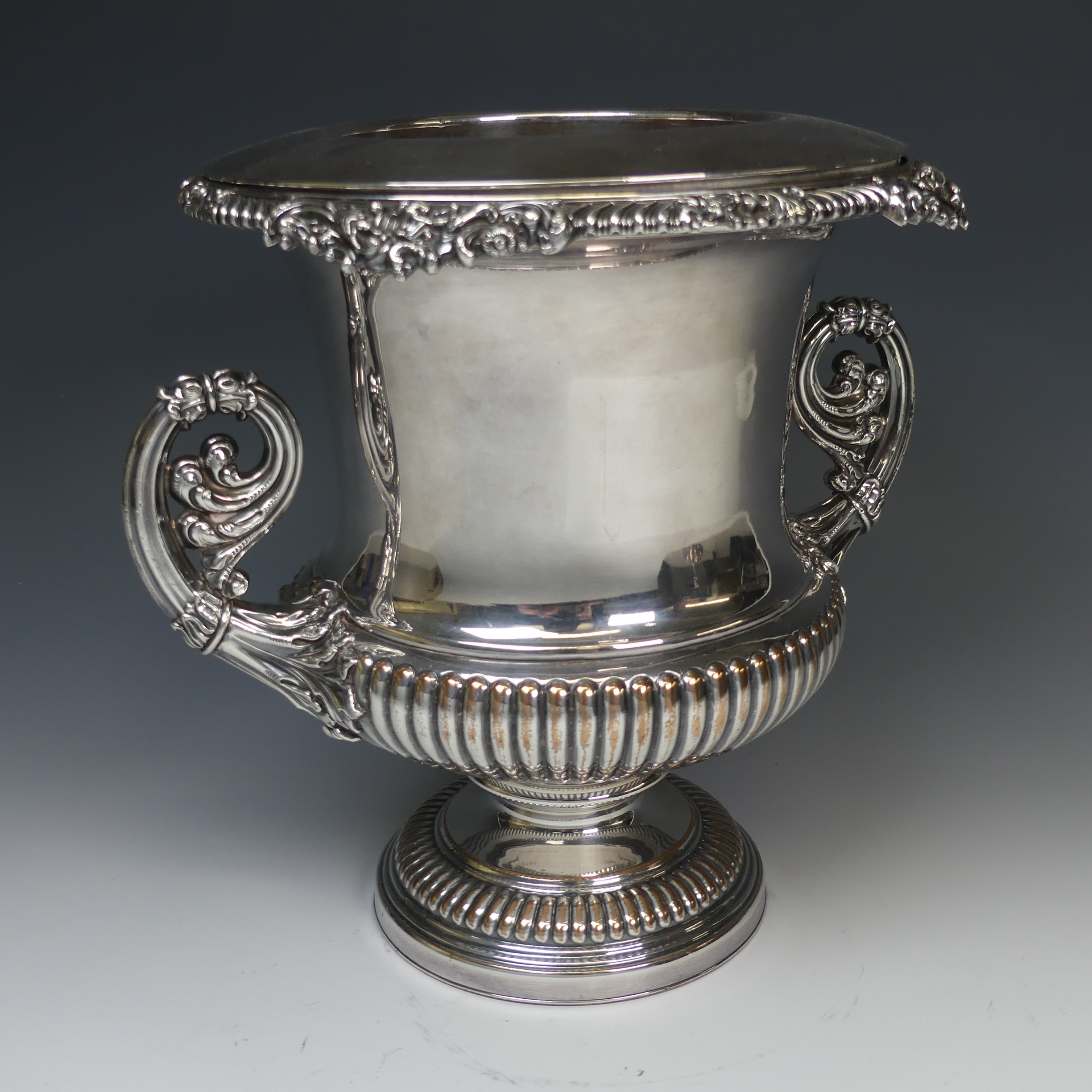 A silver plated Champagne Cooler, in the form of a campana urn, engraved with the Tolcher (Plymouth) - Image 3 of 3