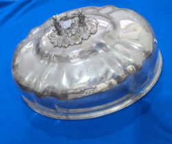 A silver plated Meat Dome, 46cm wide, together with a silver plated two handled rectangular tray,