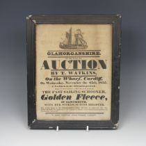 A 19thC Auction Advertising Poster for 'The Golden Fleece', Auction to be held on Cardiff Wharf,