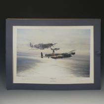 Robert Taylor, A WWII coloured Print titled 'Spitfire', signed by Douglas Bader and Johnnie Johnson,