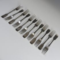 A matched set of twelve 19thC Dessert Forks, five hallmarked London 1814, four London 1876, three