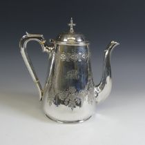 A Victorian silver Coffee Pot, by W W Harrison & Co., hallmarked Sheffield, 1877, of conical form,