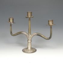 A Malaysian horn three light Candelabra, white metal mounted, marked 1260B on circular weighted base