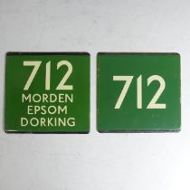 Bus and Coaching Memorabilia; A London Transport enamel Bus Stop E-Plate, Green Line Route No. 712