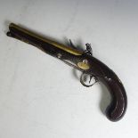 A Twigg 24 bore coaching Pistol, circa 1795, with a 20cm brass barrel with octagonal to round