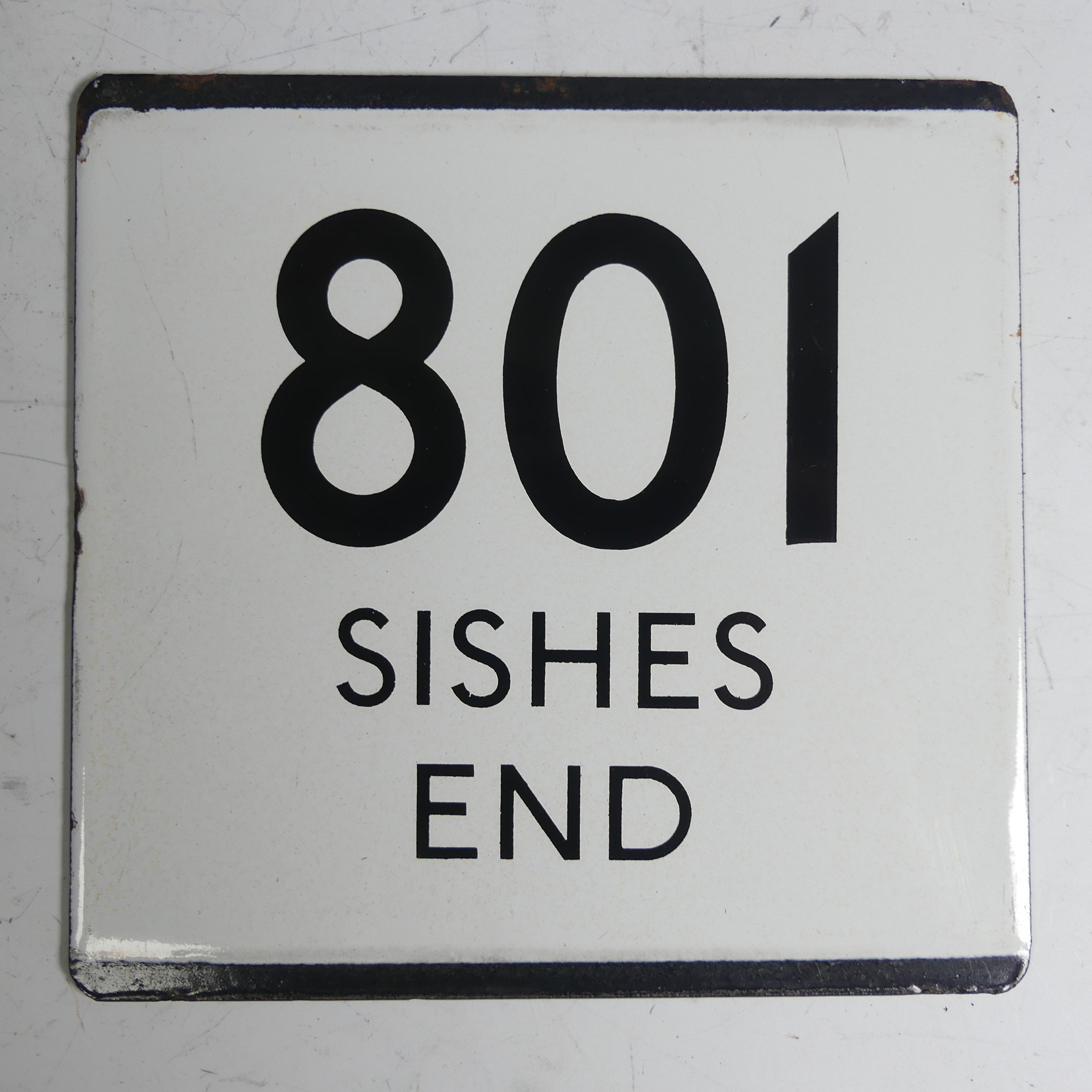 Bus and Coaching Memorabilia; A London Transport enamel Bus Stop E-Plate, Route No. 801 with