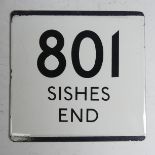 Bus and Coaching Memorabilia; A London Transport enamel Bus Stop E-Plate, Route No. 801 with