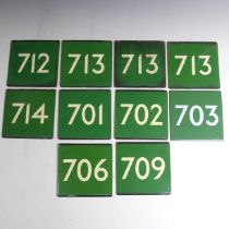 Bus and Coaching Memorabilia; A group of London Transport enamel Bus Stop E-Plates, Green Line