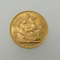 An Edwardian gold Sovereign, dated 1910.