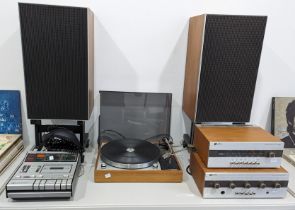 A harlequin Hi-Fi system, comprising of ; A Thorens TD 150/11 Turntable, a Leak Delta AM.FM Tuner, a