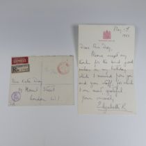 H.M Queen Elizabeth II; A handwritten Letter with envelope dated May 1st 1953, on Windsor Castle
