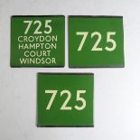 Bus and Coaching Memorabilia; A London Transport enamel Bus Stop E-Plate, Green Line Route No. 725