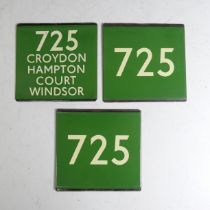 Bus and Coaching Memorabilia; A London Transport enamel Bus Stop E-Plate, Green Line Route No. 725