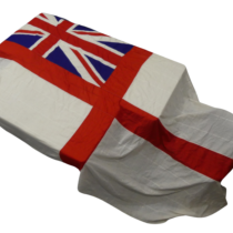 A WWII period British Royal Navy white ensign ship's Flag, with rope and metal attachments