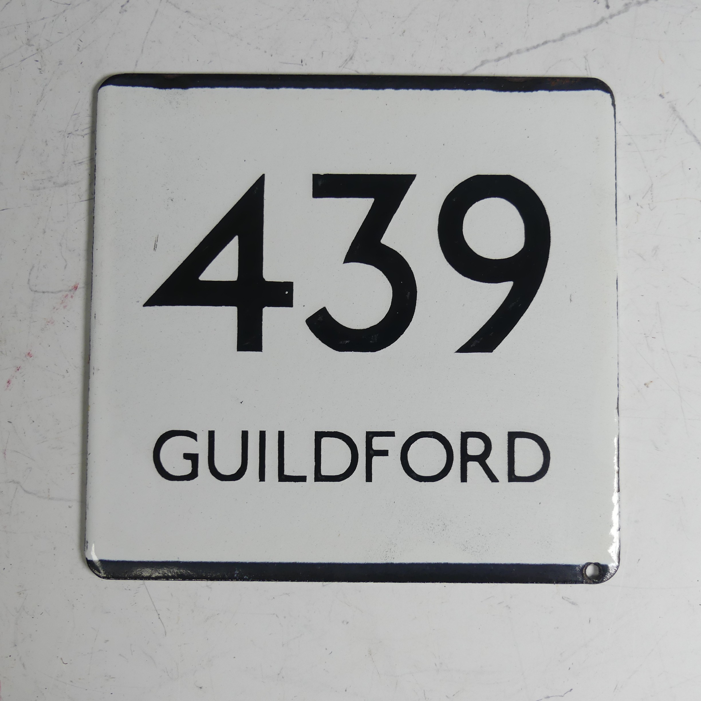 Bus and Coaching Memorabilia; A London Transport enamel Bus Stop E-Plate, Route No. 439 with