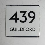 Bus and Coaching Memorabilia; A London Transport enamel Bus Stop E-Plate, Route No. 439 with