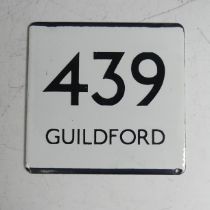 Bus and Coaching Memorabilia; A London Transport enamel Bus Stop E-Plate, Route No. 439 with