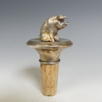 A novelty silver Bottle Stopper, by C F Hancock & Co., hallmarked London 1993, the finial