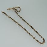 A 9ct gold part Watch Chain, 28cm long, with a gold plated T-Bar and damaged 9ct gold clip,