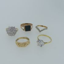 A 9ct white paste cluster Ring, Size N, together with a 9ct gold white paste ring with V shaped