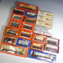 Rivarossi ‘HO’ gauge, seventeen freight trucks, vans and wagons, various boxes including window