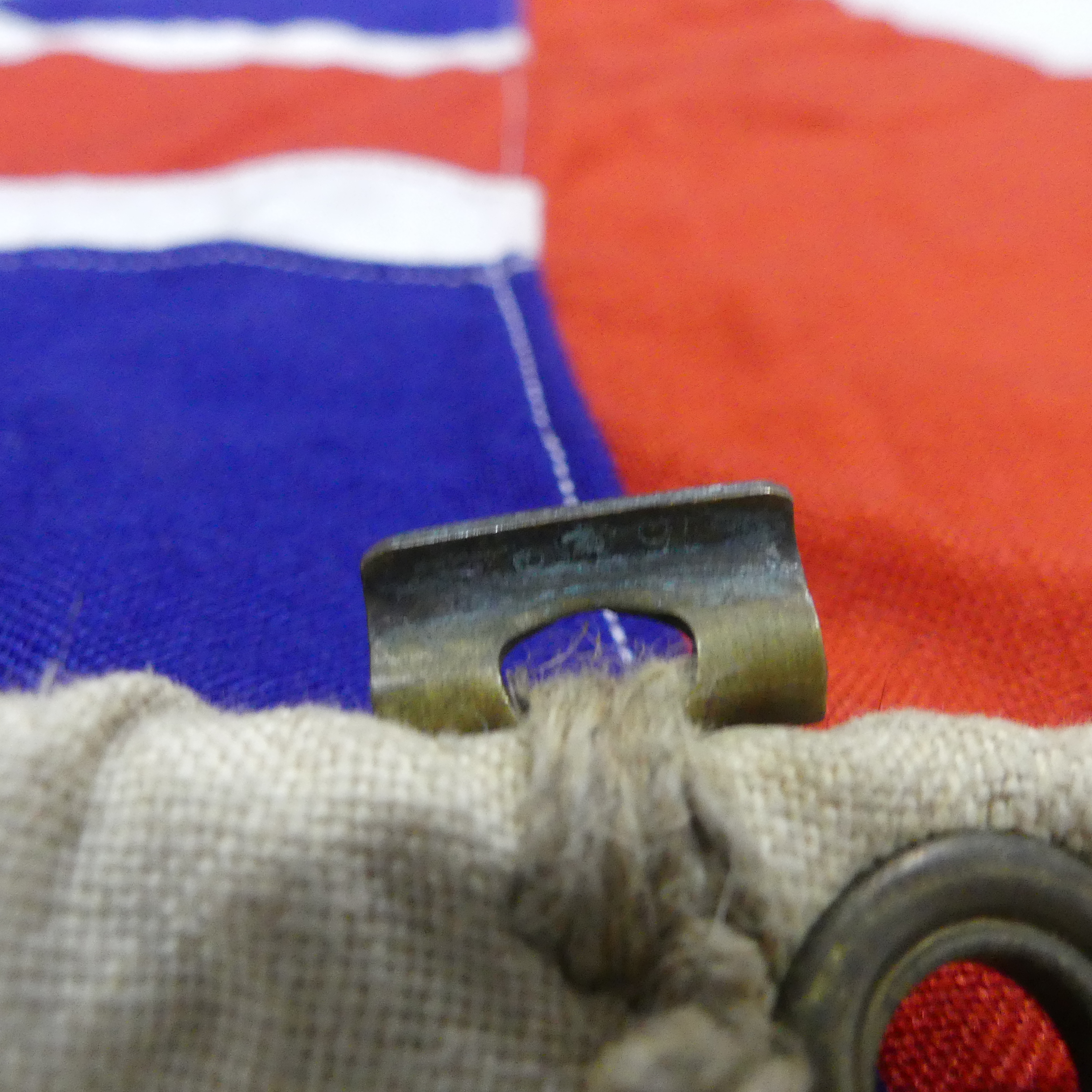 A WWII period British Royal Navy white ensign ship's Flag, with rope and metal attachments - Image 6 of 7
