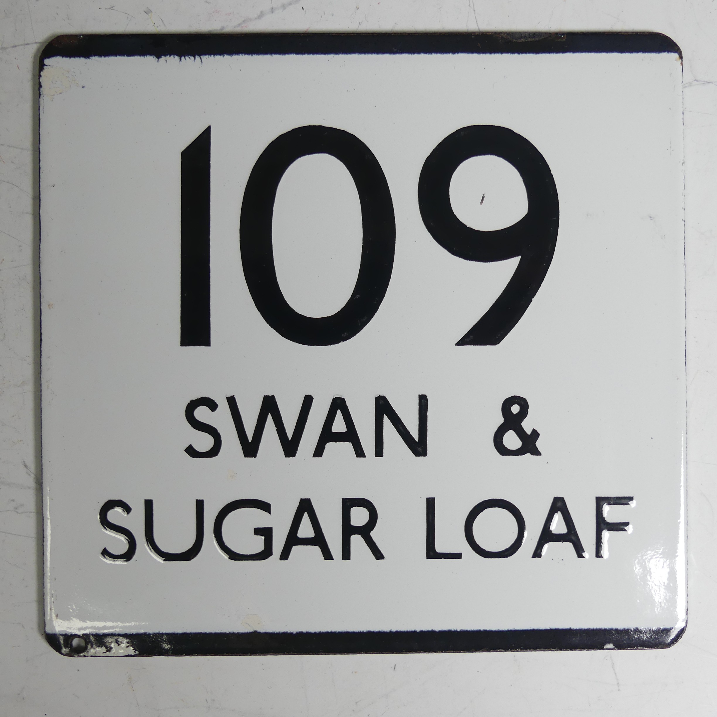 Bus and Coaching Memorabilia; A London Transport enamel Bus Stop E-Plate, Route No. 109 with